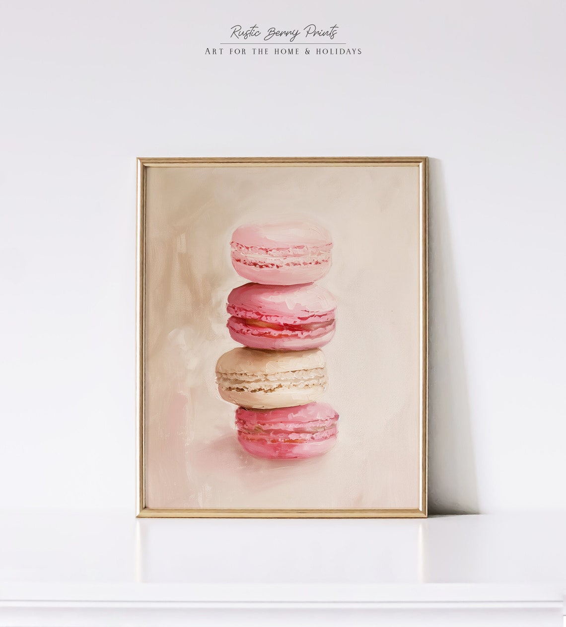Pink Macarons Stack French Pastry Watercolor Kitchen Decor Poster