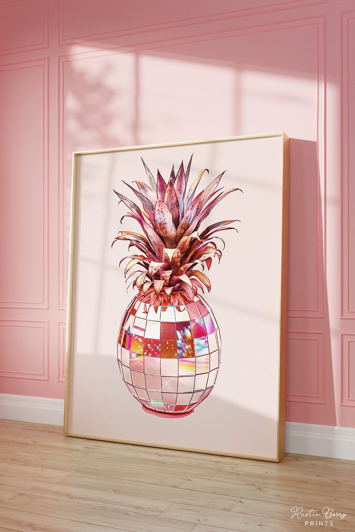 Disco Ball Pineapple Tropical Fruit Glam Maximalist Kitchen Art Poster