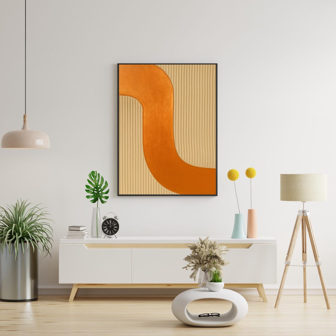 Textured Orange Curve Abstract Mid Century Modern Canvas Wall Poster