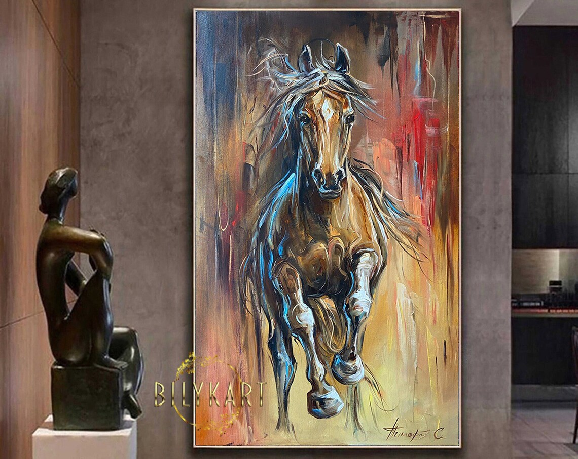 Running Horse Abstract Oil Painting, Animal Art Print