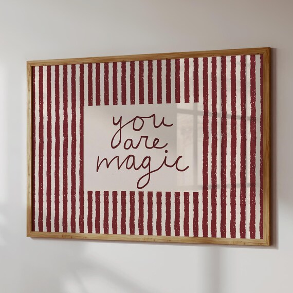 You Are Magic Print Red Retro Striped Wall Art Girl Nursery Decor Digital Download Horizontal