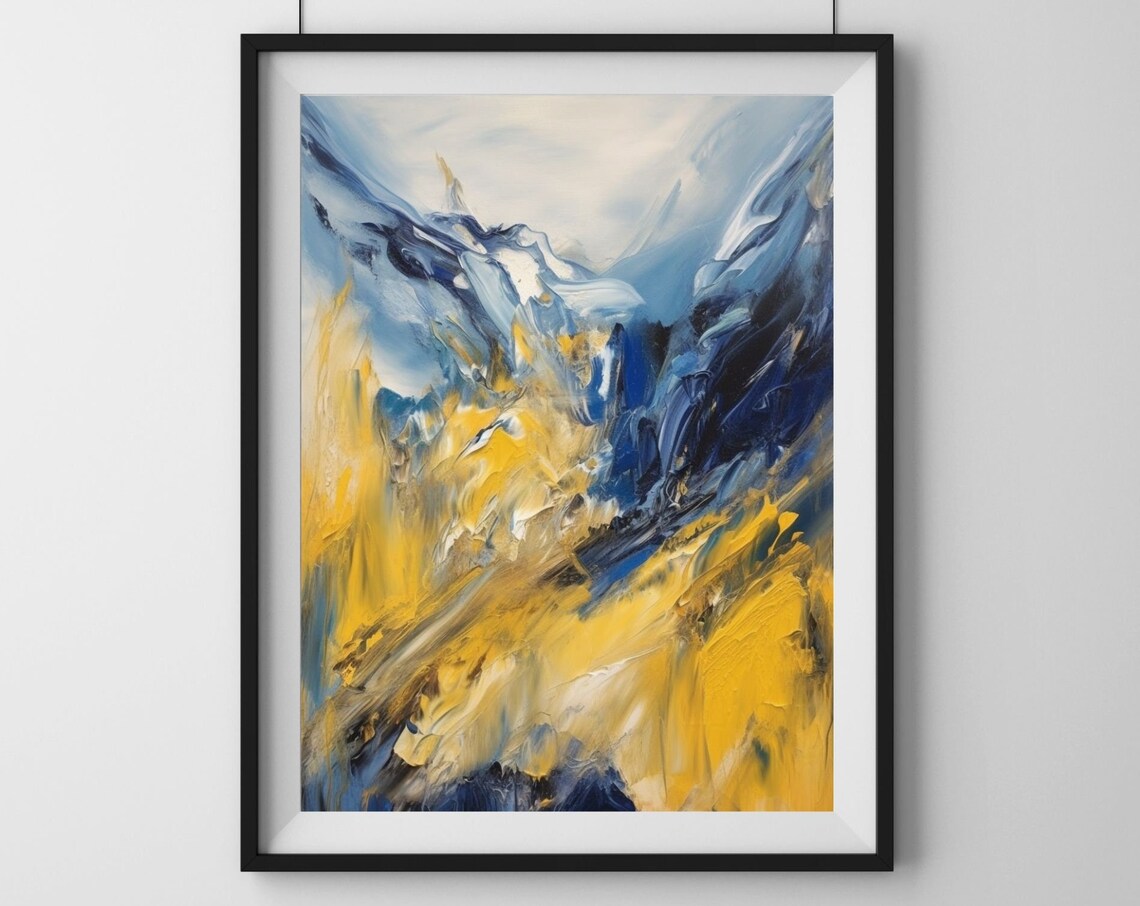 Bold Blue and Yellow Abstract Brushstroke Modern Painting Poster