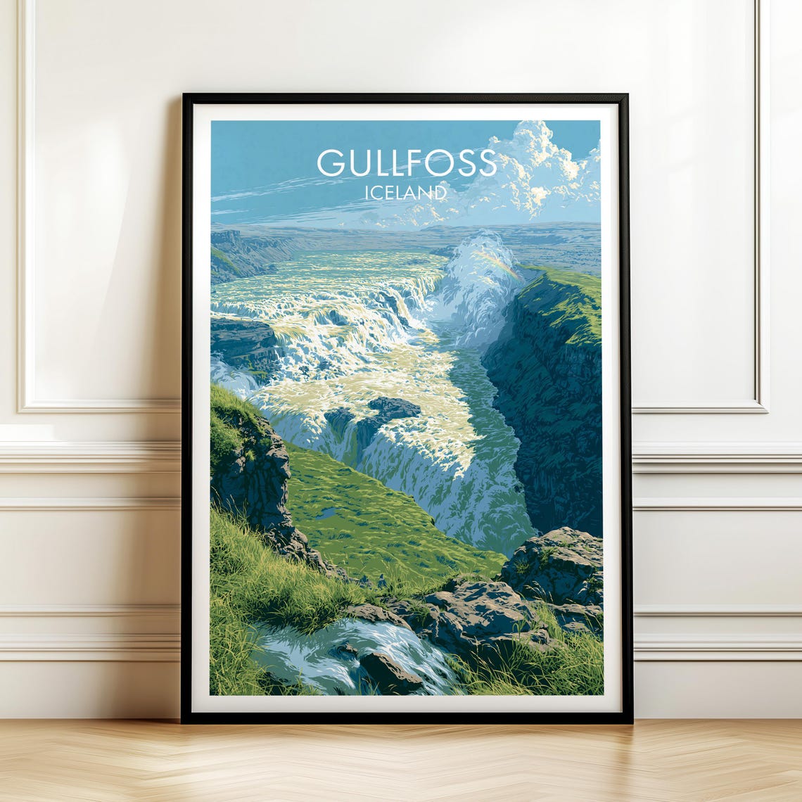Gullfoss Iceland Waterfall Vintage Nature Travel Landscape Poster