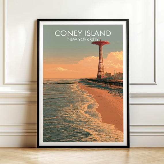 Coney Island New York City Poster Usa Travel Wall Art American Cityscape Print Gift