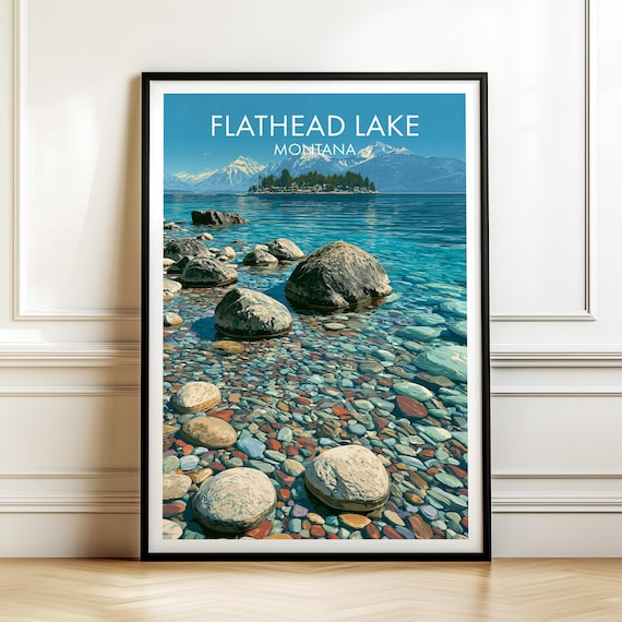 Flathead Lake Montana Crystal Clear Water Colorful Pebbles Travel Poster