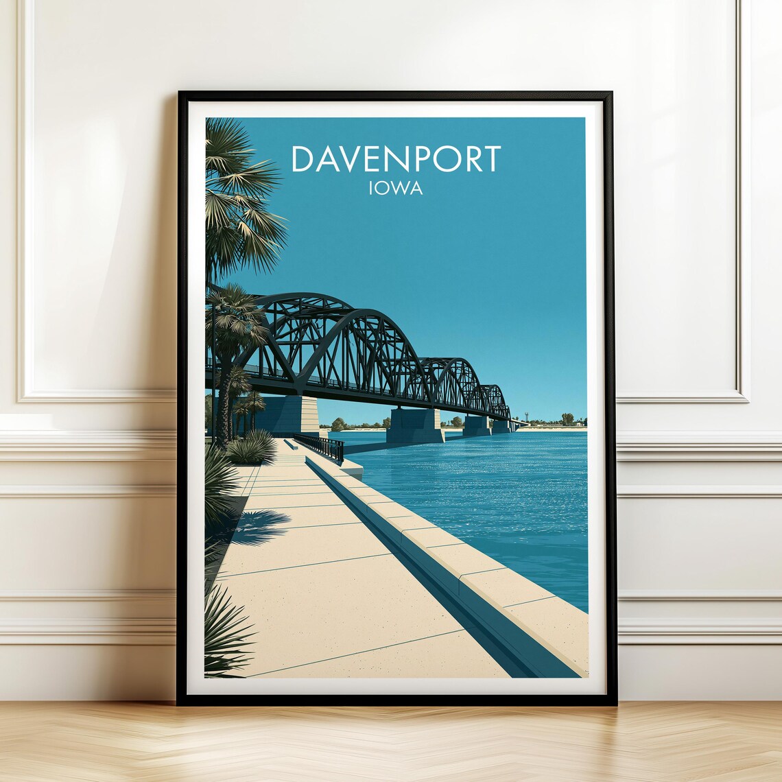 Davenport Iowa Vintage Travel Poster, Americana Decor