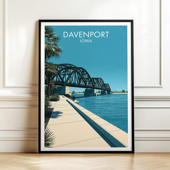 Davenport Iowa Vintage Travel Poster, Americana Decor