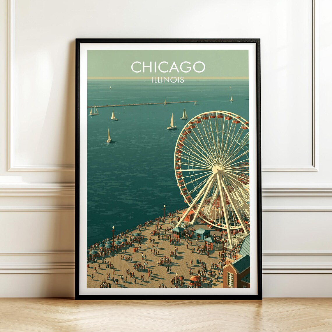 Navy Pier Ferris Wheel Chicago Vintage Travel Poster