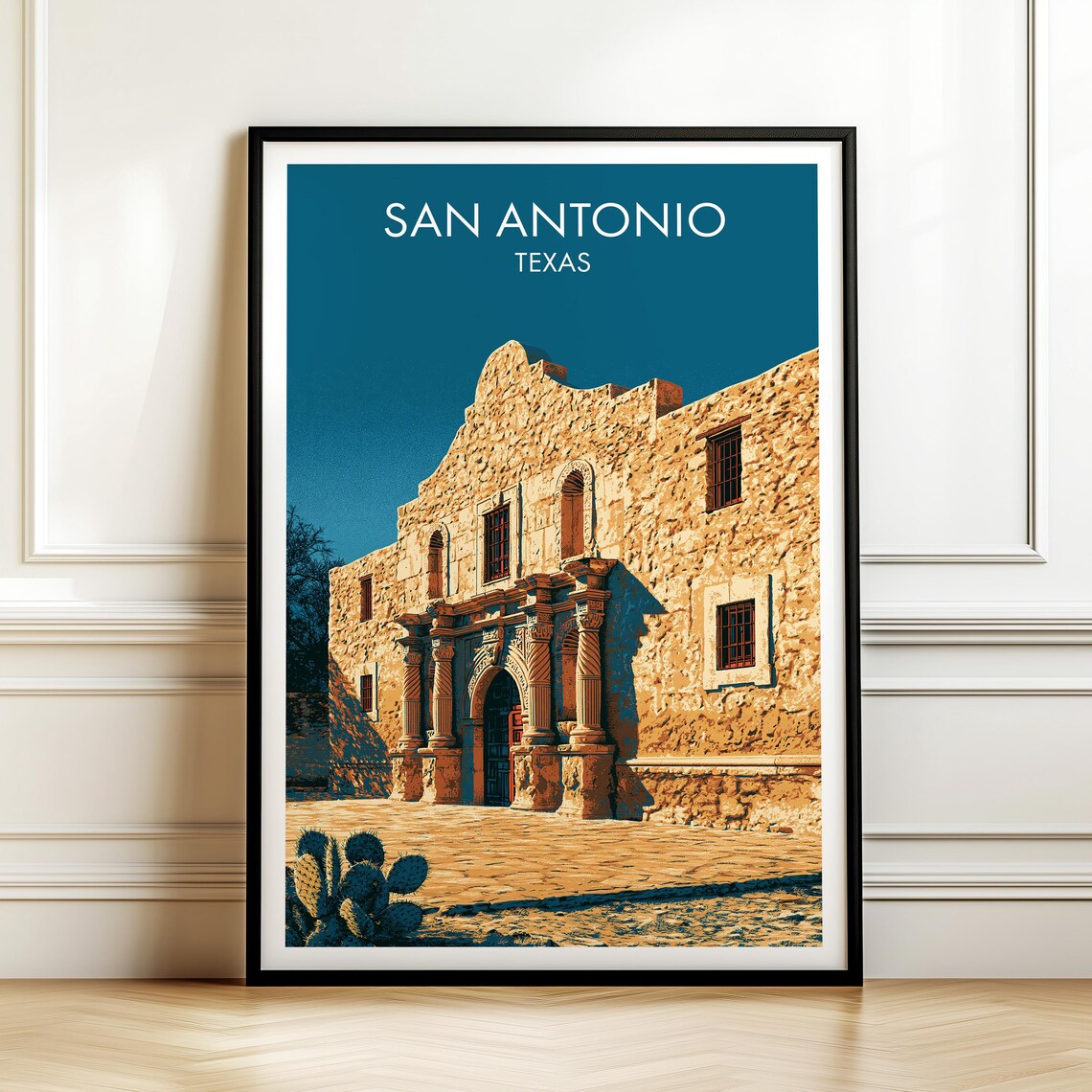 San Antonio Texas Alamo Mission Historic Landmark Vintage Travel Poster