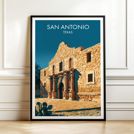 The Alamo San Antonio Texas Poster Vintage Travel Wall Art Decor Usa Cityscape Print