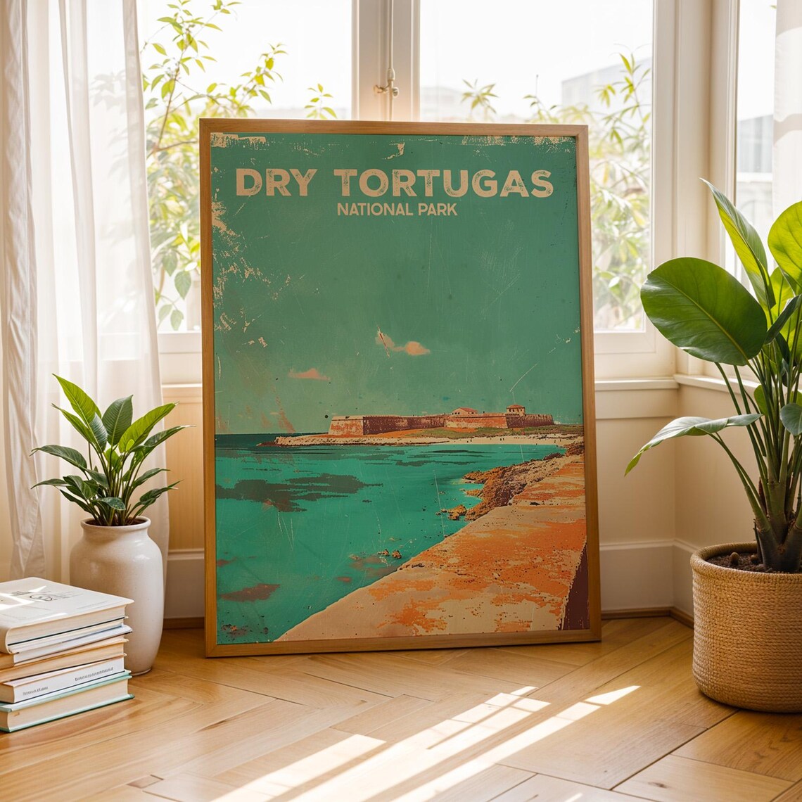 Dry Tortugas National Park Vintage Fort over Turquoise Water Art Poster
