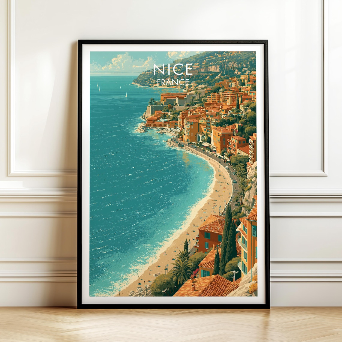 Nice France Vintage Travel Poster French Riviera Beach Promenade
