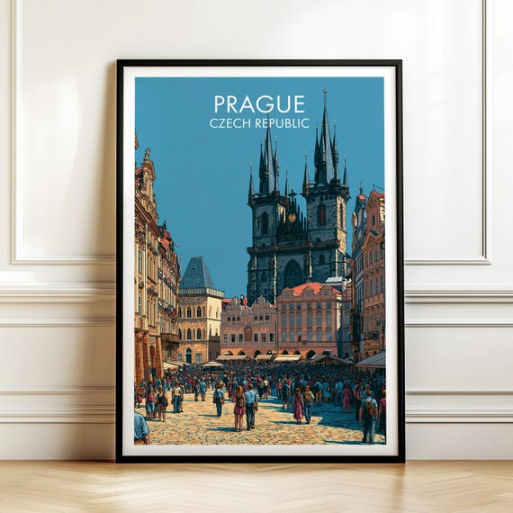 Prague Czech Republic Travel Poster Vintage Europe Cityscape Wall Art Print For Home Decor