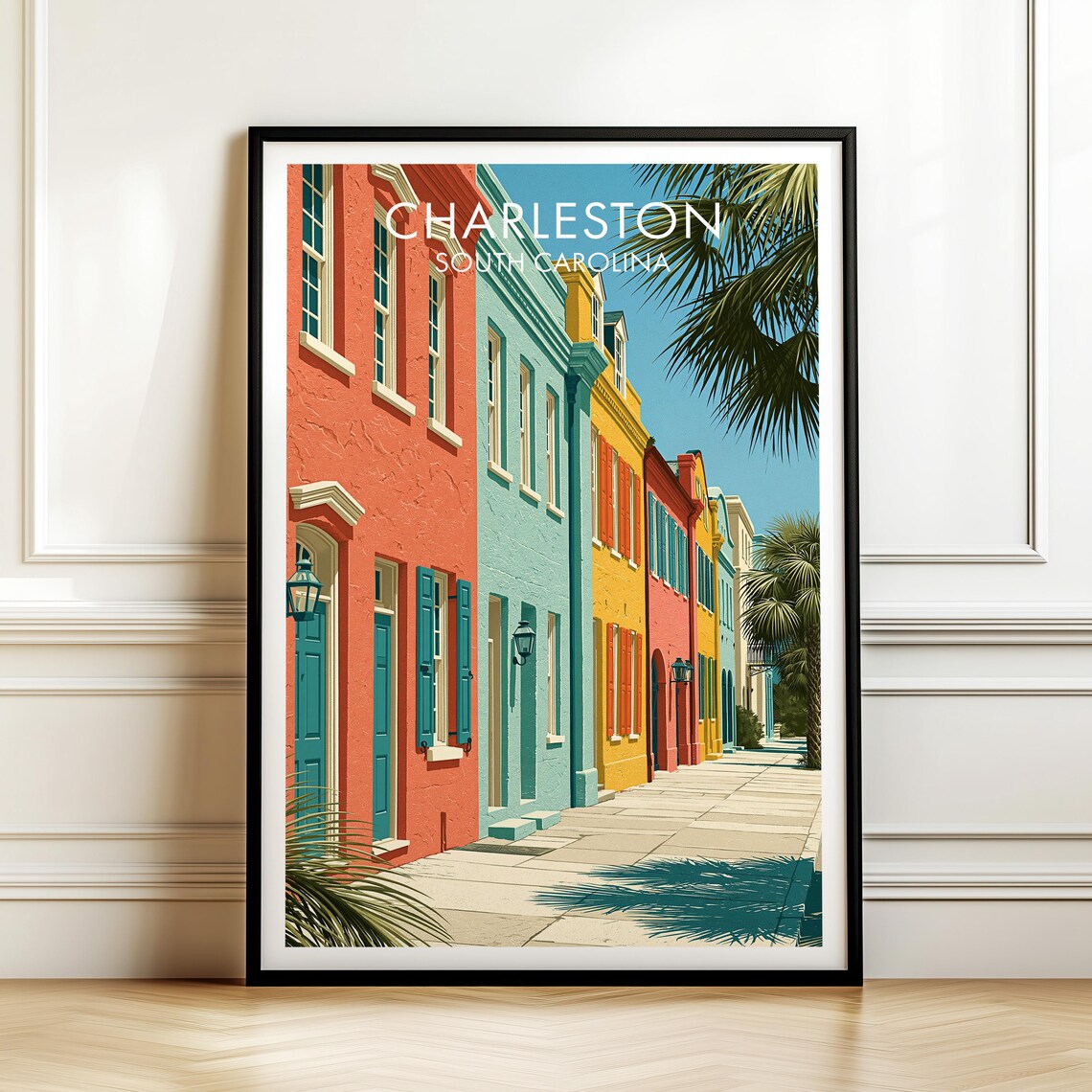 Rainbow Row Charleston South Carolina Vintage Travel Poster