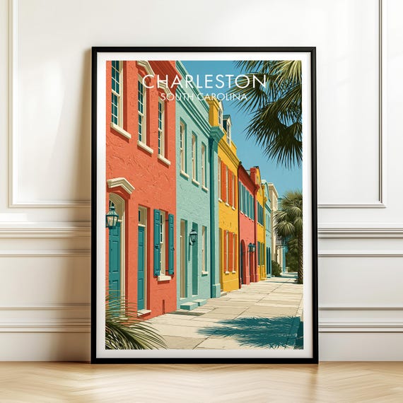 Rainbow Row Charleston South Carolina Vintage Travel Poster