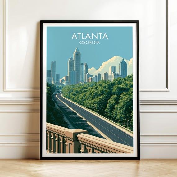Atlanta Georgia Poster Vintage Travel Wall Art Usa Cityscape Print Home Decor