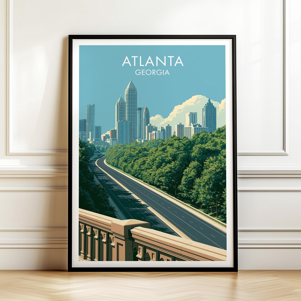 Atlanta Georgia Downtown Skyline Vintage Travel Style Art Poster