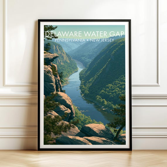 Delaware Water Gap Pennsylvania New Jersey Poster Usa Travel Wall Art American Landmark Print Gift