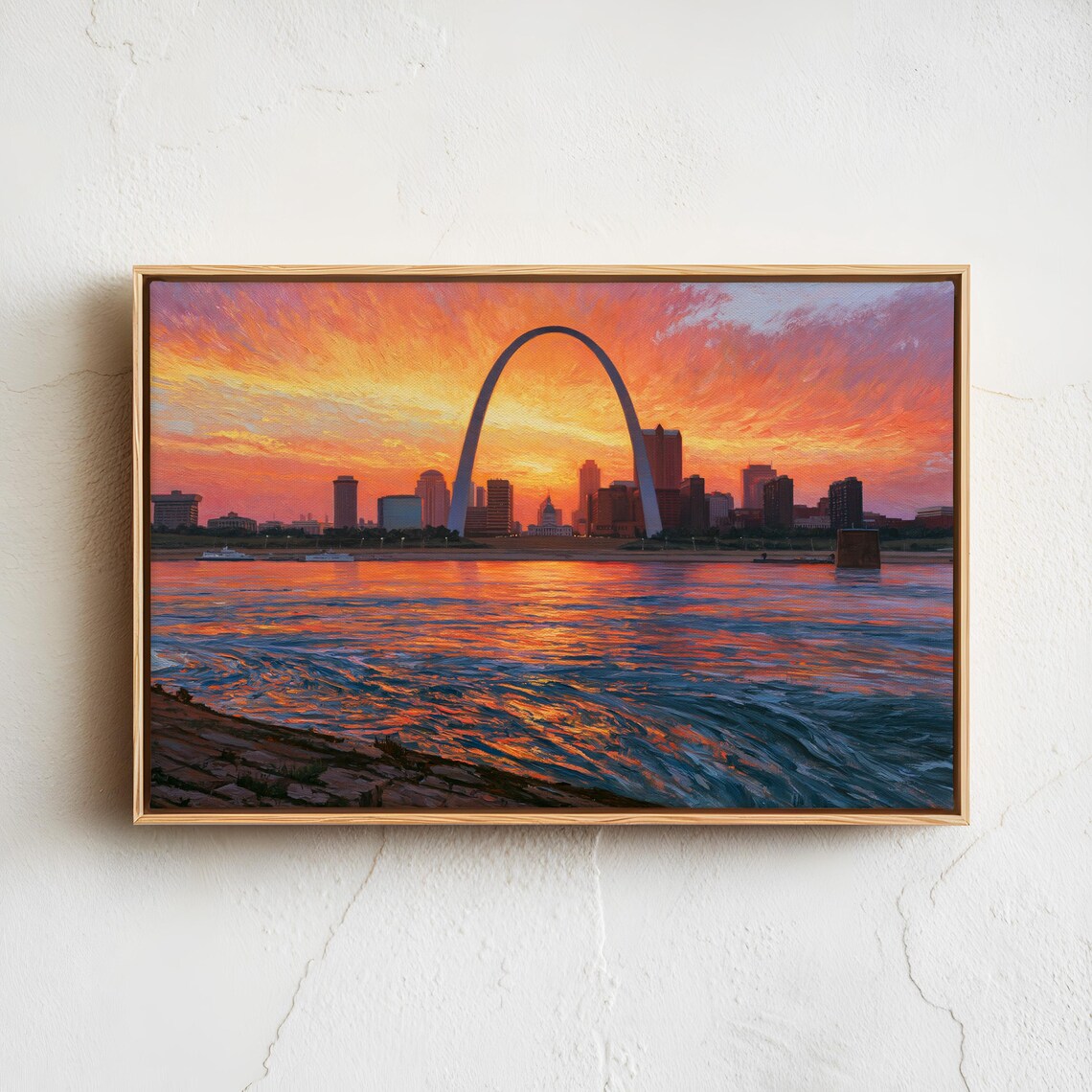 St Louis Gateway Arch Fiery Sunset Over Mississippi River Poster