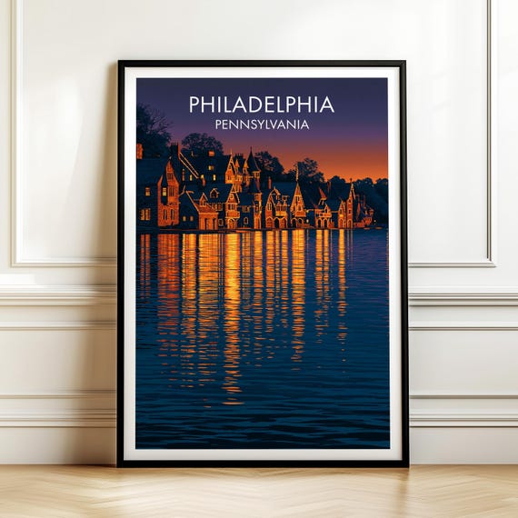 Boathouse Row Philadelphia Pennsylvania Poster Vintage Travel Wall Art Decor Usa Cityscape Print Gift