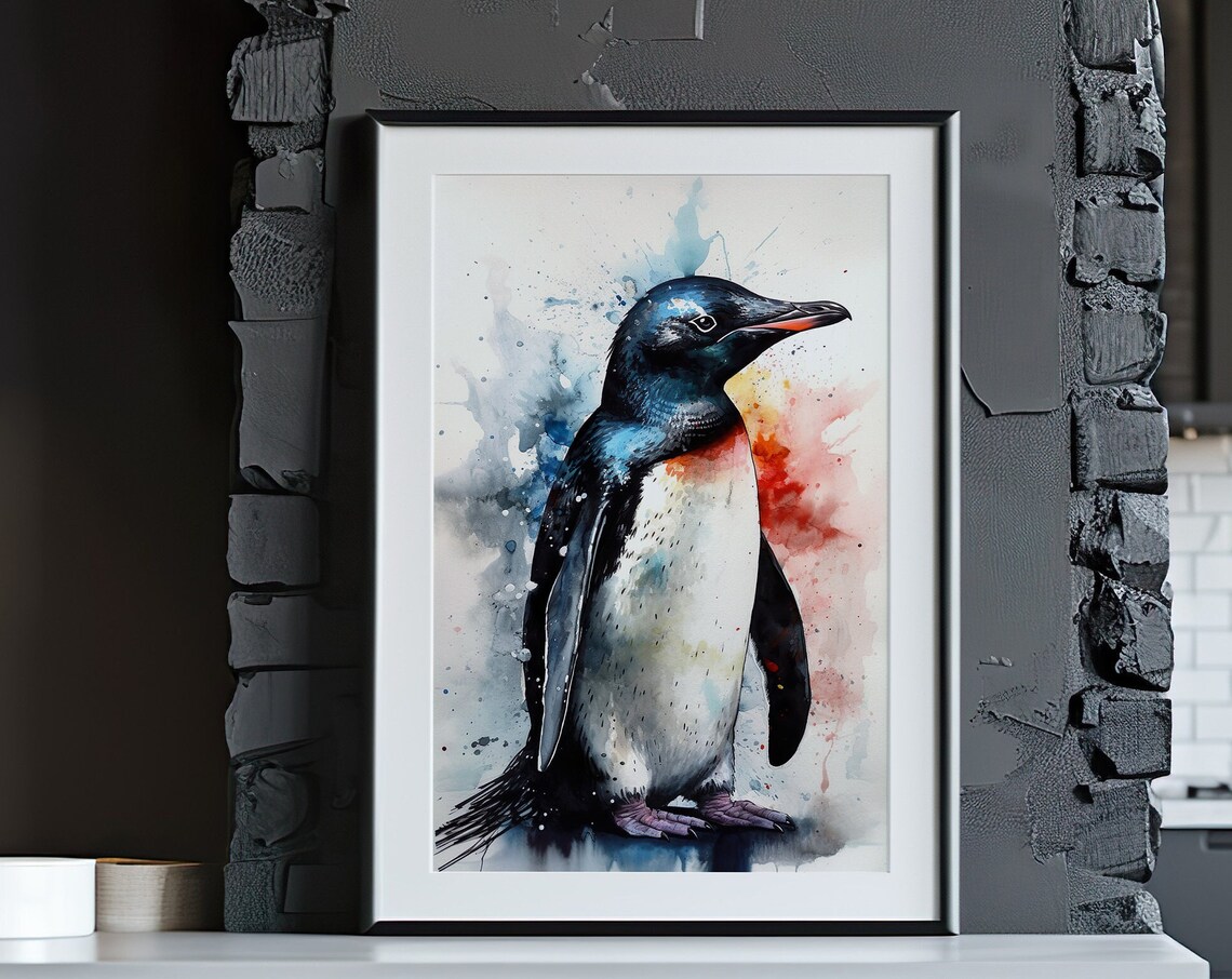 Penguin Watercolor Portrait Cute Antarctic Bird Animal Art Poster