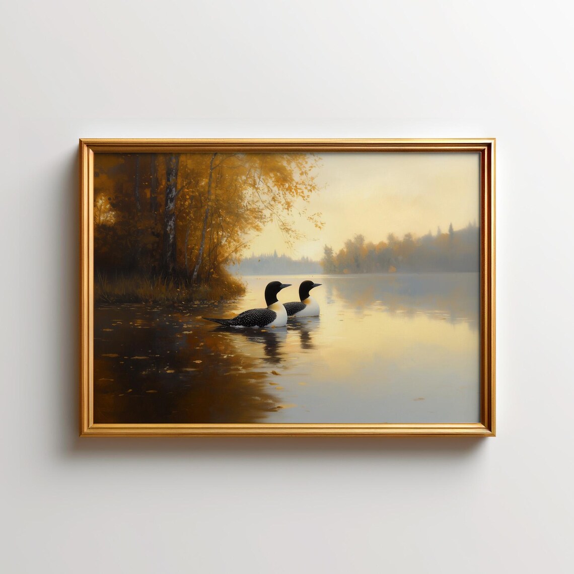 Loon Painting Sunset Lake Wildlife Art Print