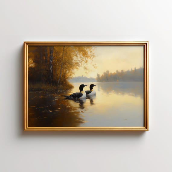 Loon Painting Sunset Lake Wildlife Art Print