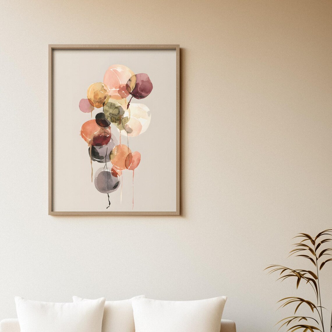 Abstract Watercolor Floating Balloon Shapes Earthy Minimalist Poster