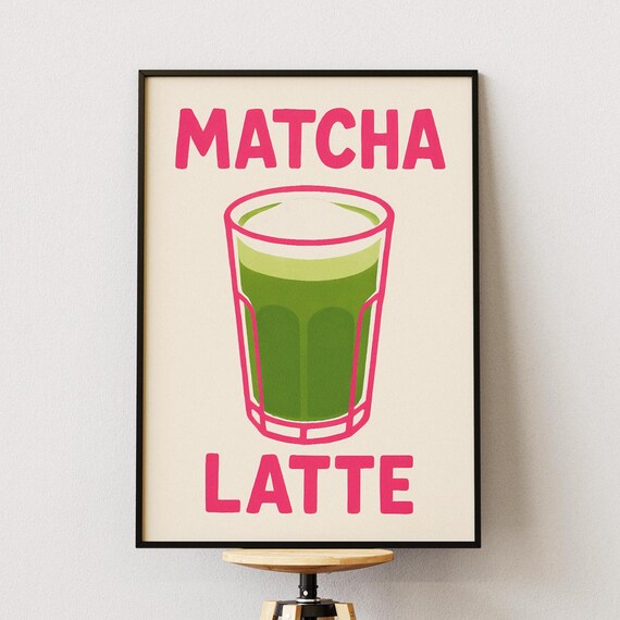Matcha Latte Minimal Wall Art, Modern Kitchen Drink