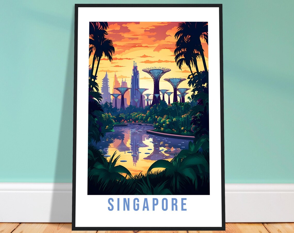 Supertree Grove Singapore Sunset Gardens Skyline Panorama Poster