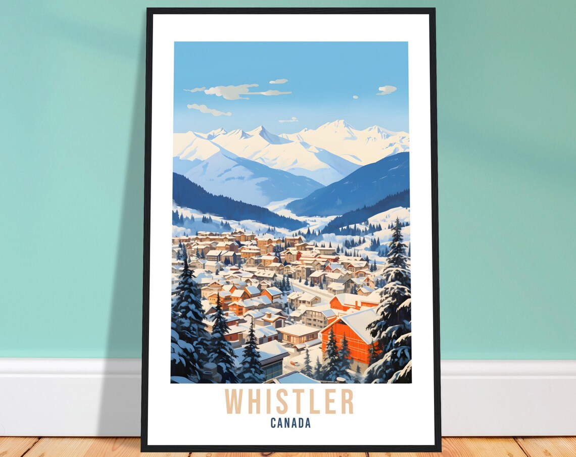 Whistler Canada Snowy Ski Resort Mountains Retro Travel Poster