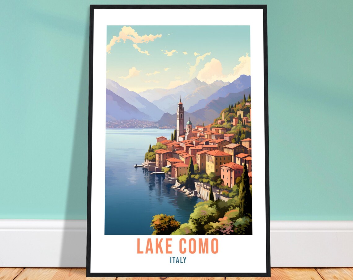 Lake Como Italy Serene Lakeside Village Alpine Church Poster