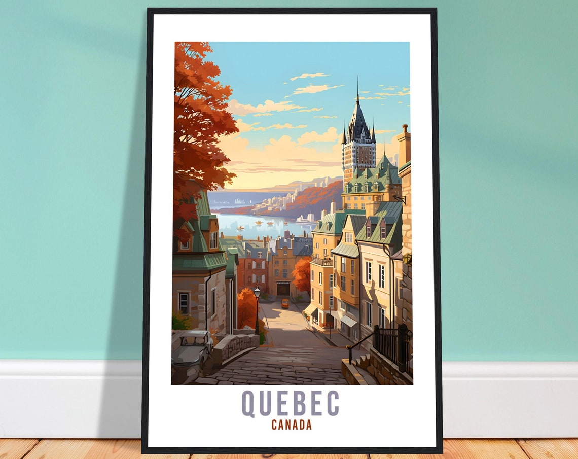 Quebec Canada Old Town Cobblestone Autumn Chateau Frontenac Poster