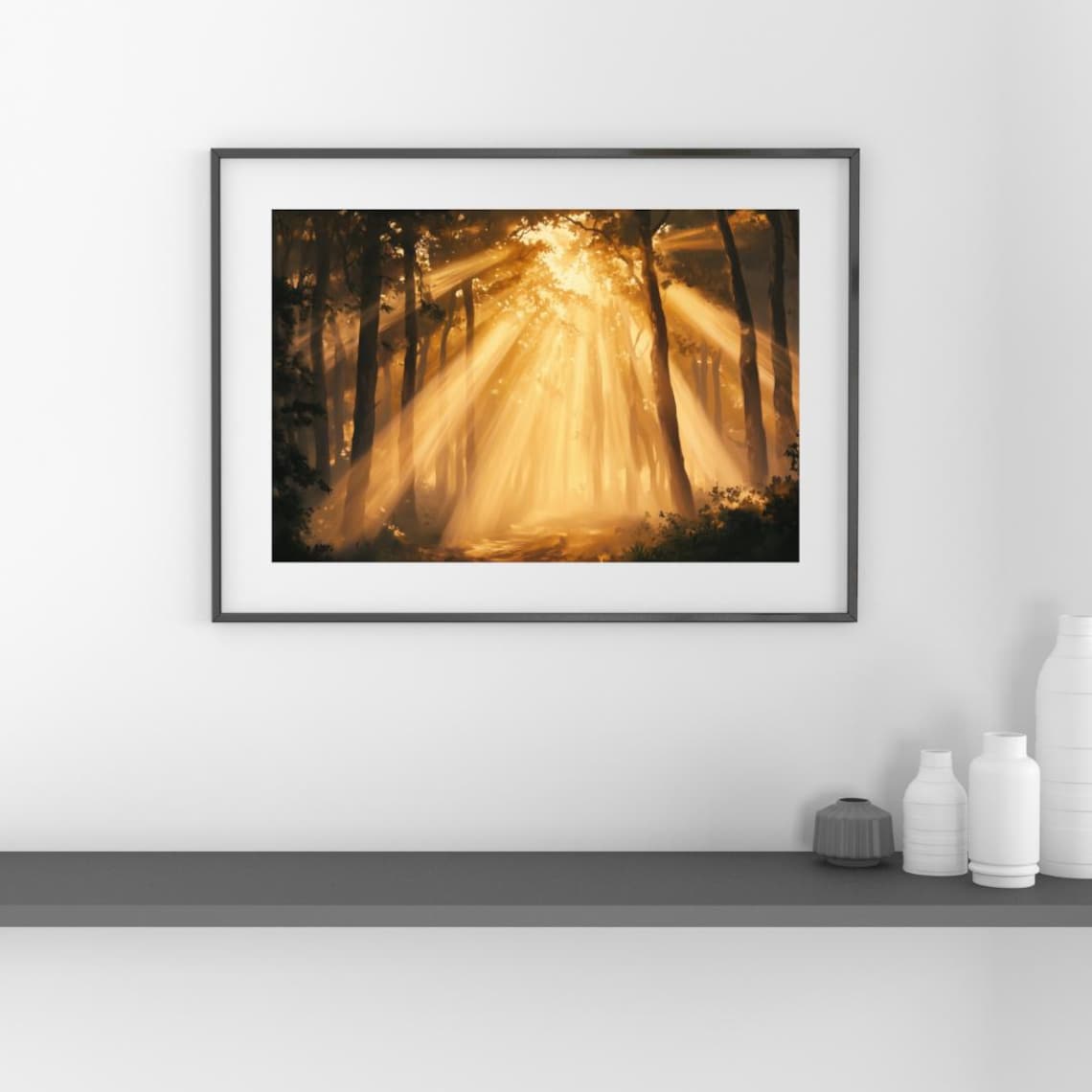 Golden Awakening Sunlit Forest Art Print - Image 2