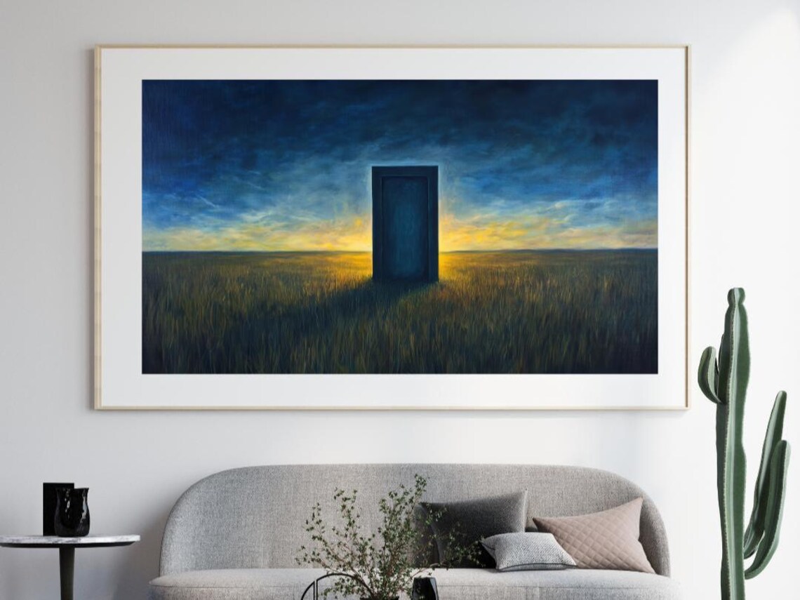 Liminal Light Surreal Doorway, Golden Field Art Print - Image 4