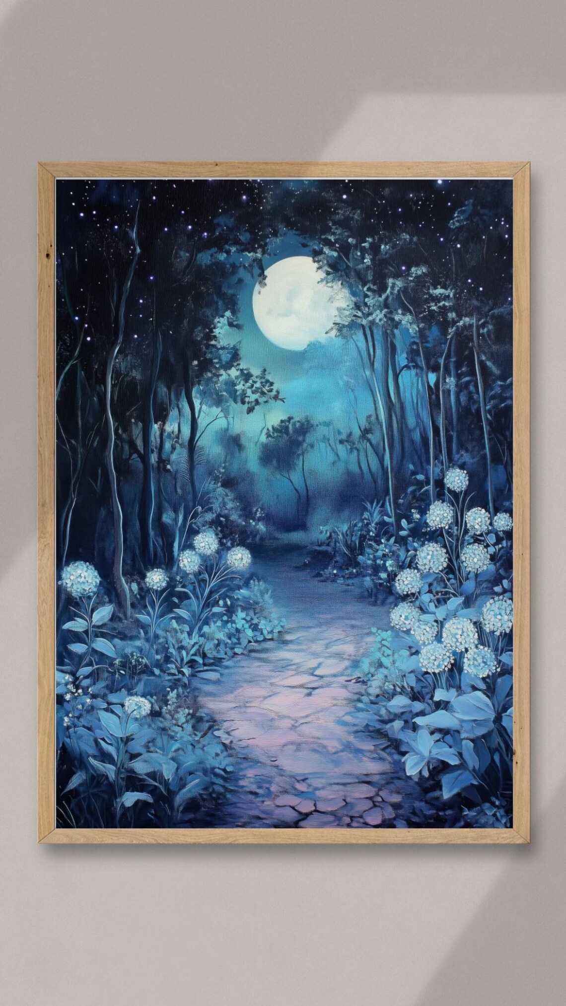 Moonlit Enchanted Garden Path, Mystical Night Forest Art Print - Image 3