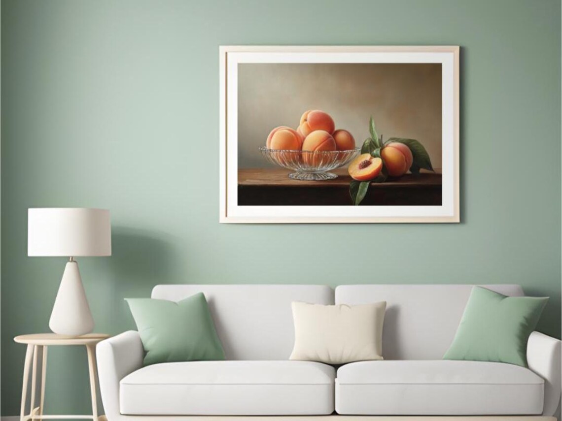 Still Life Peach Painting, Elegant Kitchen Wall Art - Image 3