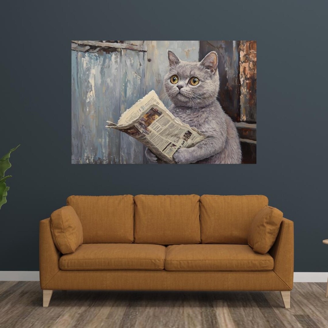 Gray Cat Reading a Newspaper Whimsical British Shorthair Funny Feline Poster - Image 5