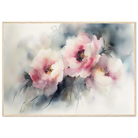 Peonies Soft Abstract Watercolor Painting Print Pink Flowers Wall Art Floral Fine Modern By Nataliaayuart