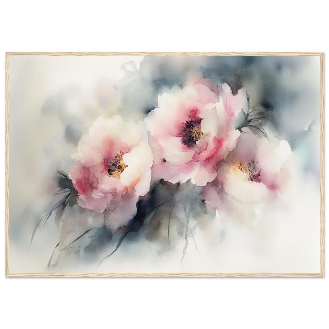 Blush Pink Peonies Soft Watercolor Bloom Floral Botanical Wall Art