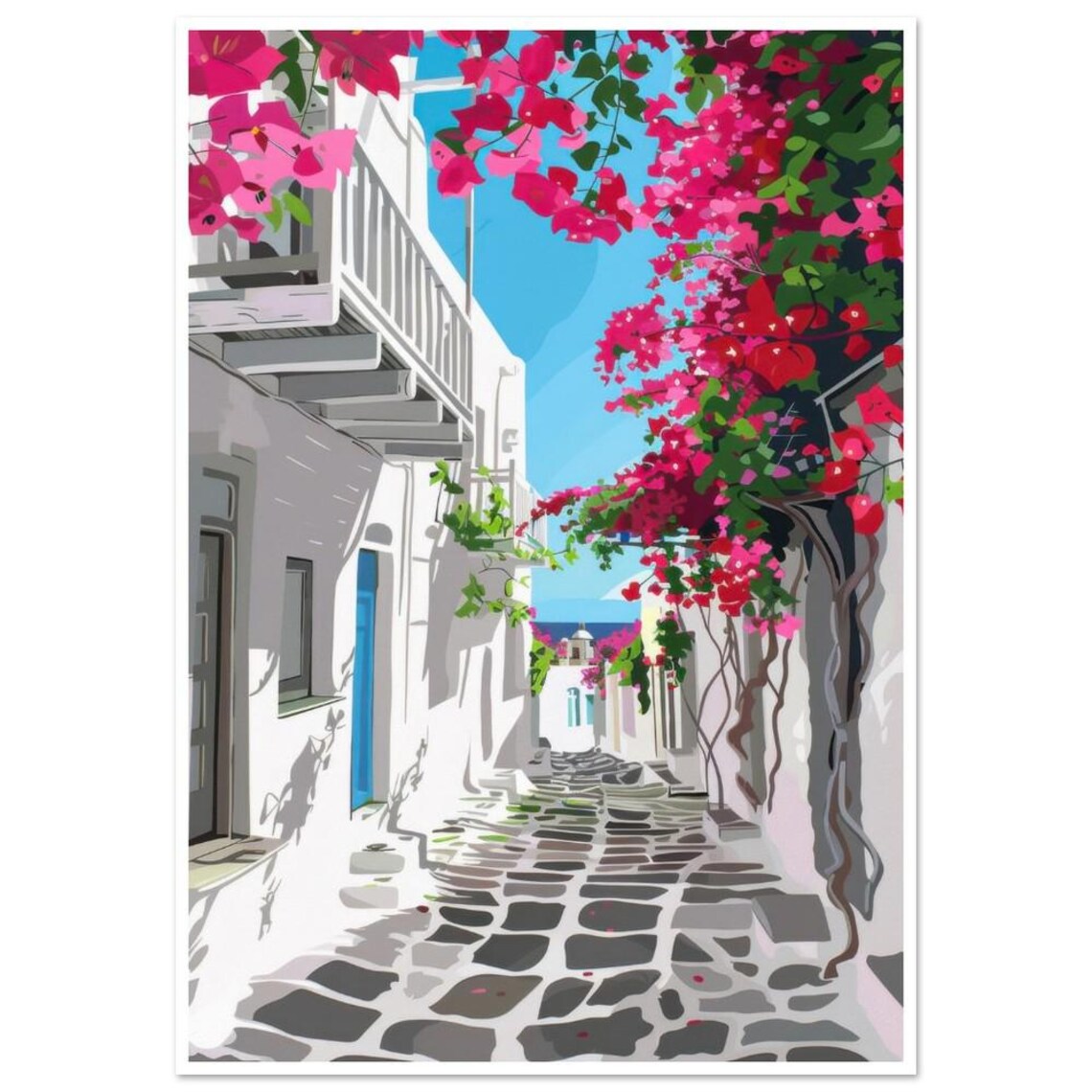 Greek Island Street Bougainvillea Whitewashed Alley Art Print - Image 3