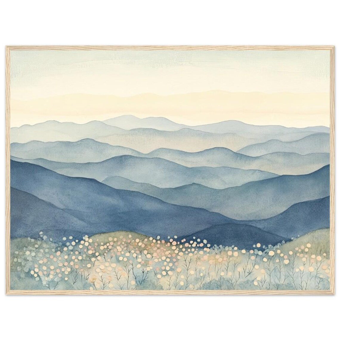 Blue Ridge Mountains Misty Watercolor Landscape Wildflowers Poster - Image 3