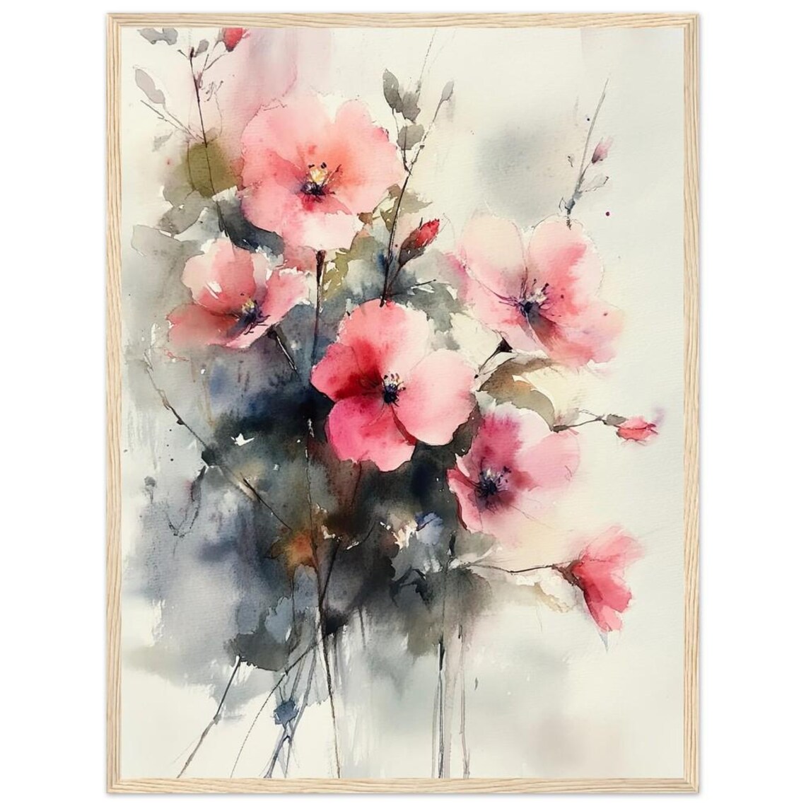 Wild Rose Watercolor Soft Pink Floral Botanical Painting Poster