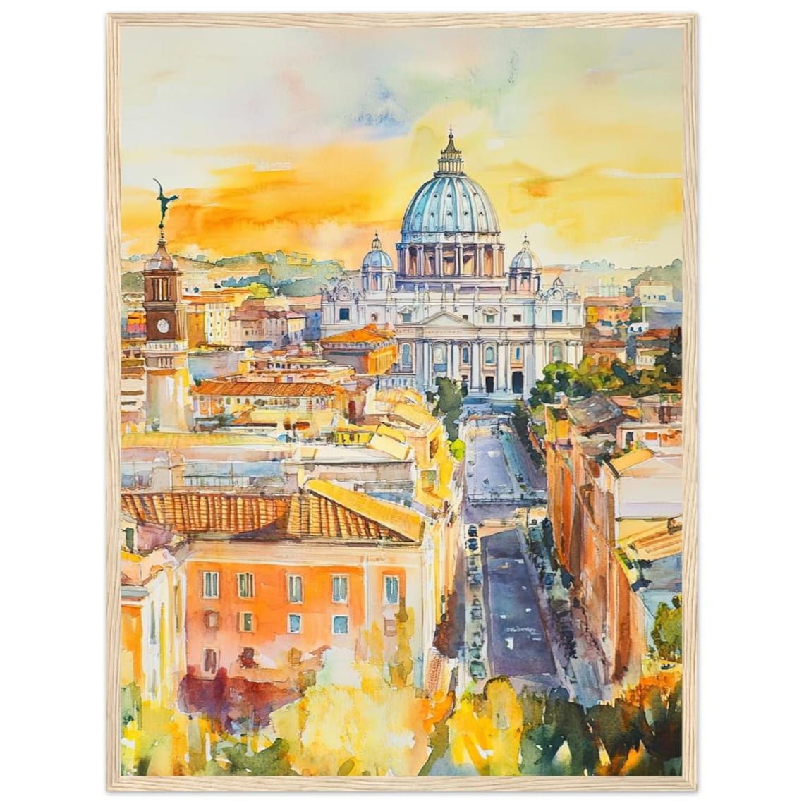 Rome Vatican St Peters Basilica Sunset Watercolor Italy Poster