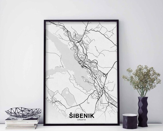 Sibenik Croatia Map Poster Black White Hometown City Print Modern Home Decor Office Decoration Wall Art Dorm Bedroom Gift