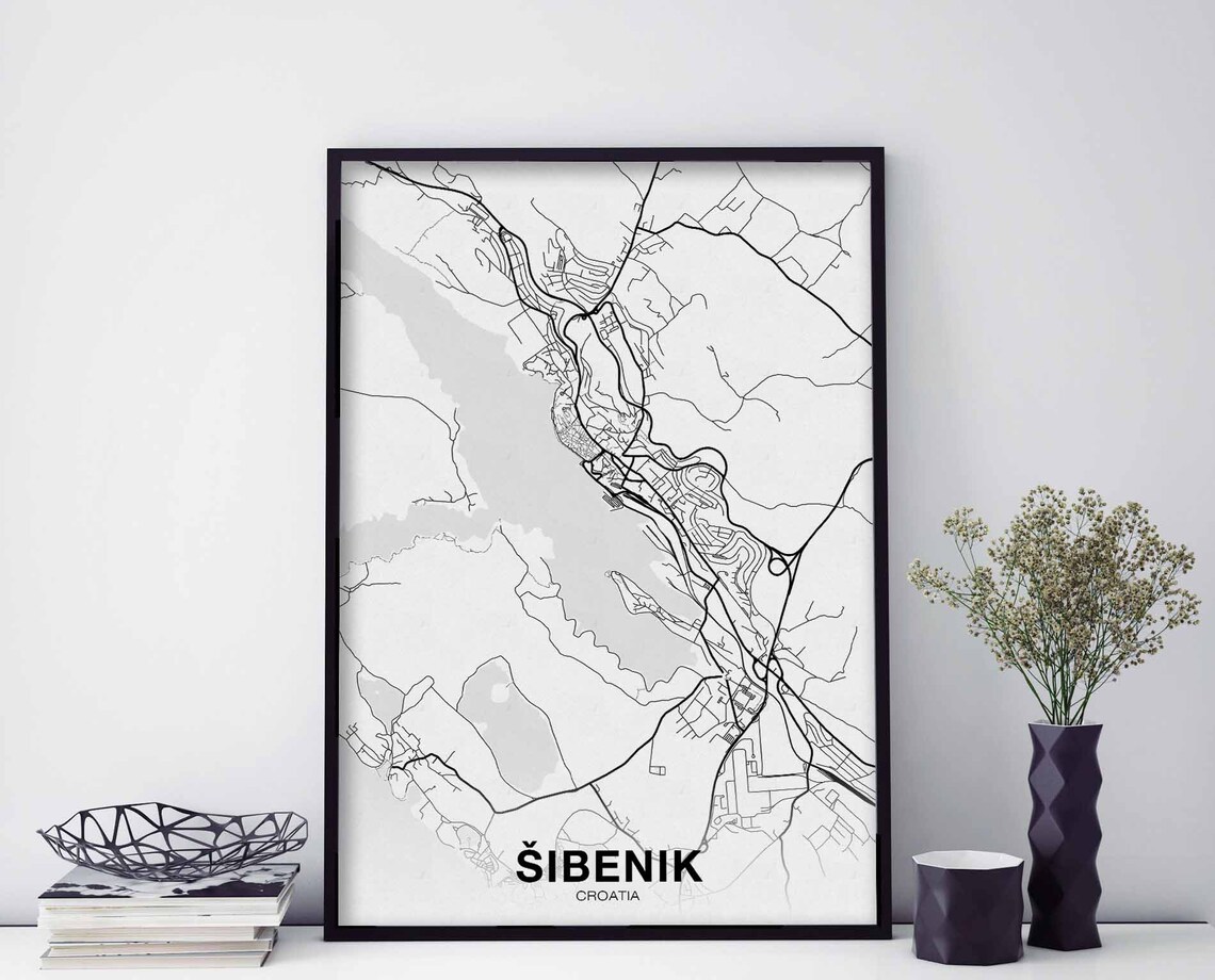 Sibenik Croatia White Minimal City Street Map Modern Art Poster