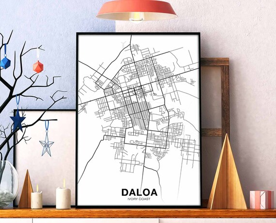Daloa Ivory Coast Map Poster Black White Hometown City Print Modern Home Decor Office Decoration Wall Art Dorm Bedroom Gift