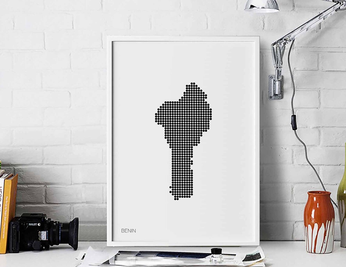 Benin Minimal Dots Retro Map Poster, Travel Poster