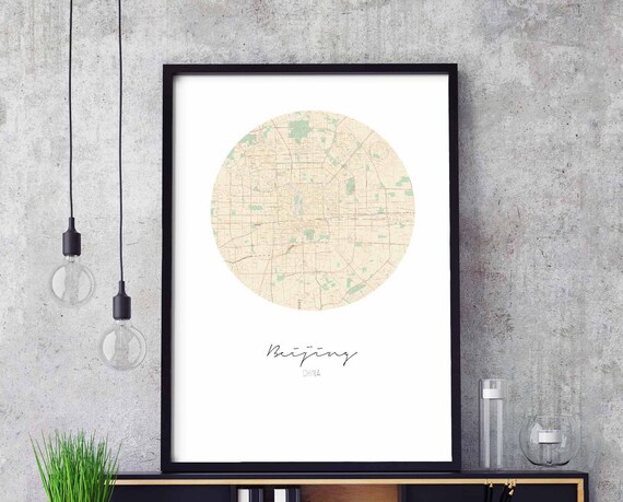 Beijing China Minimalist Round City Street Map Modern Hometown Art Poster