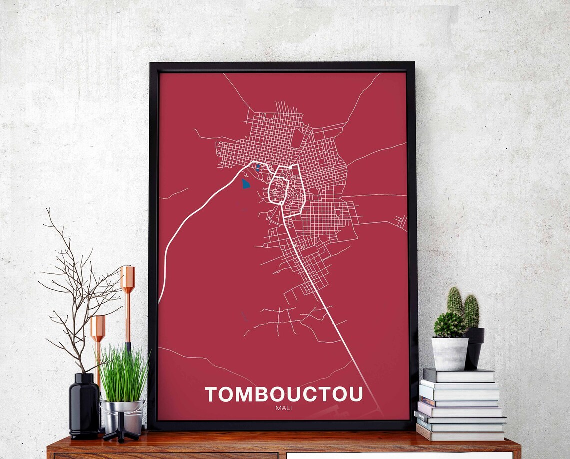Tombouctou Mali Red White Minimal City Street Map Wall Poster